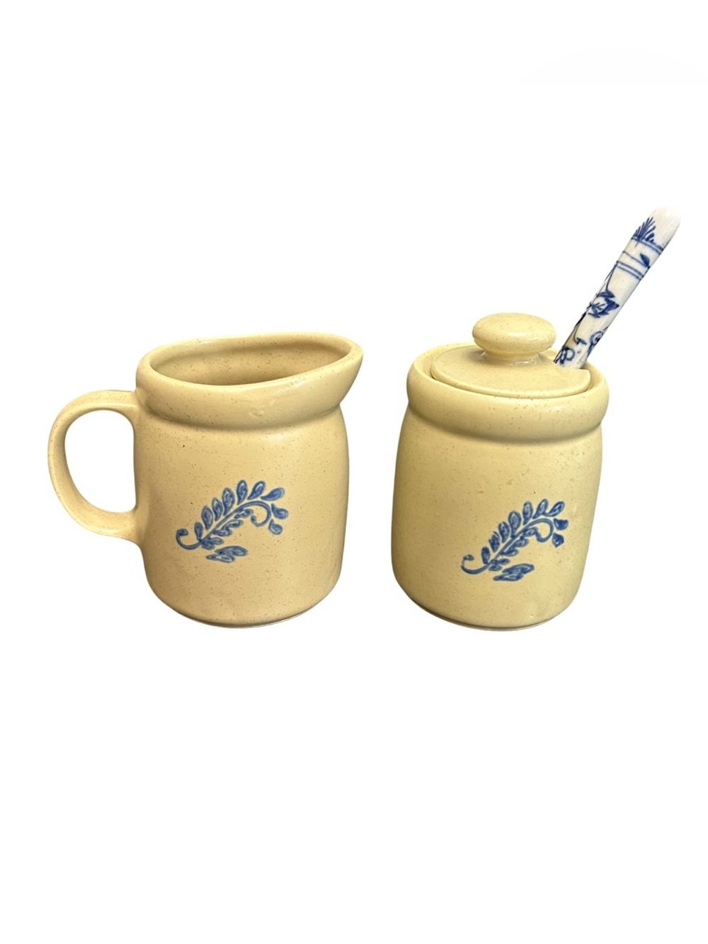 Vintage McCoy Pottery Set Bluefield Covered Canister & Creamer #1414 USA